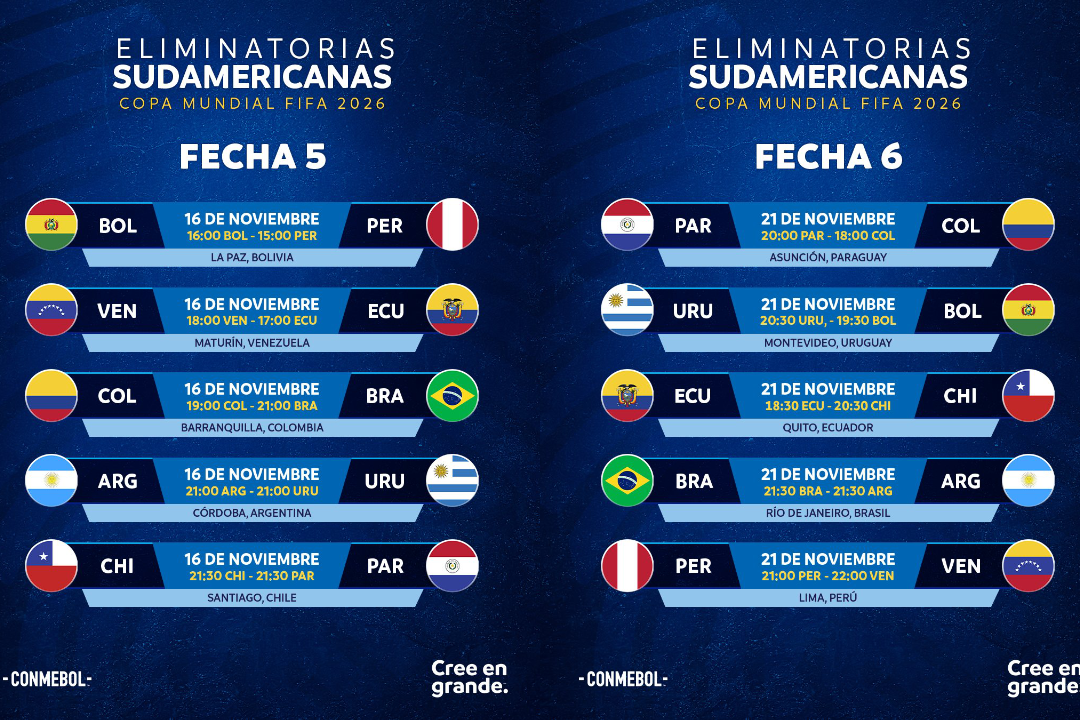 CONMEBOL establece fechas y horarios para las eliminatorias de noviembre Diálogo Deportivo